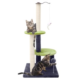 Globlazer Kitten Scratching Post Tower, 34.8" Tall Cat Scratching Post Sisal Scratch Posts Scratcher with Rotatable Hanging Balls, SC34, Dark Grey