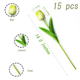 SITUMEIZI Fake Tulips Artificial Flowers Real Touch Champagne 14" 15 Pcs Silk Flower for Home Decor Spring Easter Wedding Bouquet Decorations Floral Arrangements