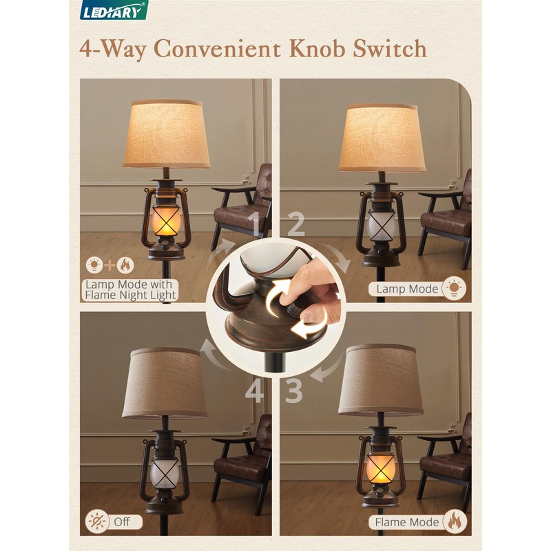 LEDIARY LED Flashing Flame Night Lantern Farmhouse Floor Lamp for