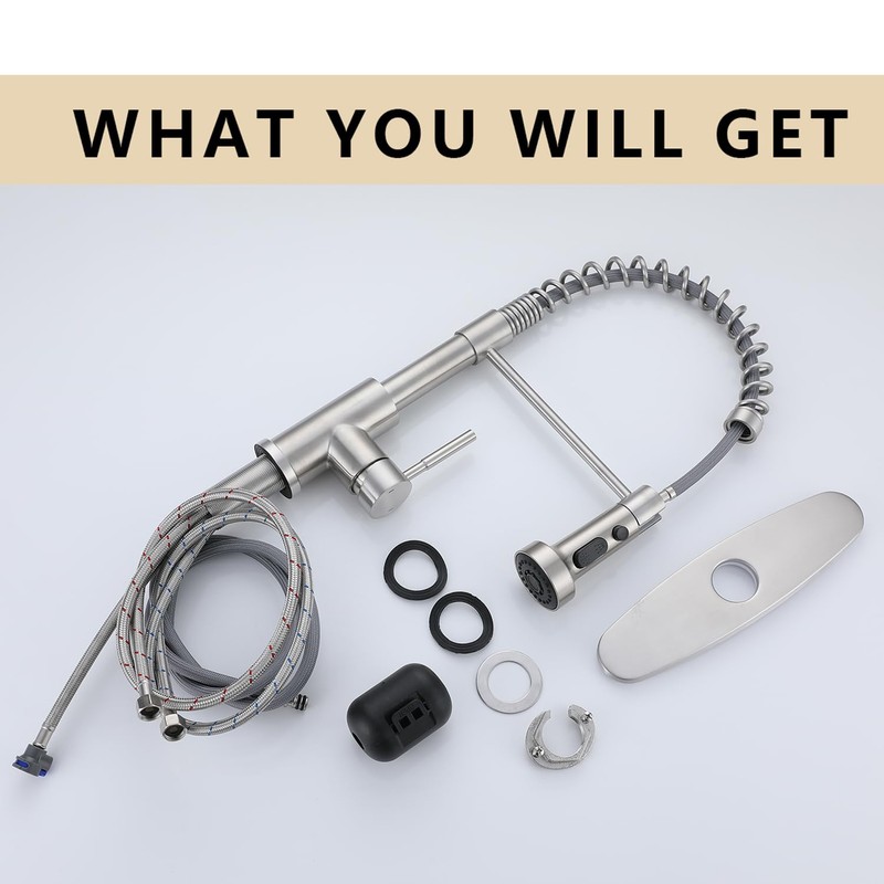 Brushed Nickel Pull Out Kitchen Faucet, Single Handle High Arc