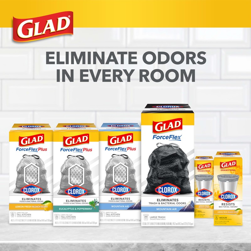Glad Tall Kitchen Trash Bags ForceFlex Plus With Clorox, 13