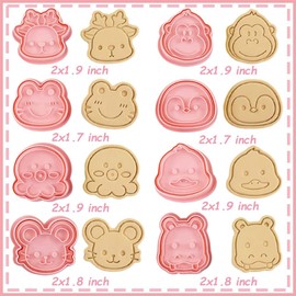 8 Mini Animal Cookie Cutters Set, 3D Raised Design Animal Embossing Stamps, Duck, Hippo, Deer, Gorilla, Octopus, Penguin, Mouse, Frog, Baking Molds (Forest-1)