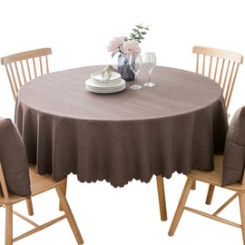 Round Waterproof Tablecloth Spill-Proof and Stain Resistant Table Cloth Wrinkle Free Washable Decorative Fabric Table Cover for Kitchen, Dining, Parties, Buffet, Wedding(48 inch, Brown)