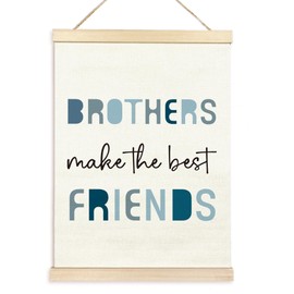 TAEDIN Nursery Brother Make The Best Friends Poster Hanger Frame, Blue Boys Quotes Wood Wooden Canvas Artwork Print, Toddler Boys Room Wall Decor Painting for Kids Play Room Bedroom Decor 12X16