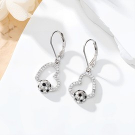 LONAGO Soccer Ball Earrings for Women 925 Sterling Silver Football Sport Drop Dangle Earrings