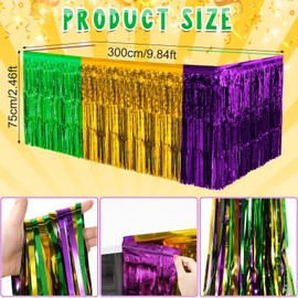 12 Pack Mardi Gras Table Skirt Decorations 30x118 Inch, Mardi Gras Purple Gold and Green Metallic Foil Fringe Tinsel Table Skirts, Mardi Gras Table Decorations for Mardi Gras Carnival Party Supplies