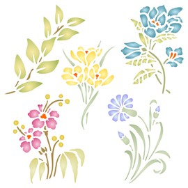 Flower Stencil Set - 16.5 x 16.5cm (M) - Reusable Flowers Flora Plants Wall Stencil Template