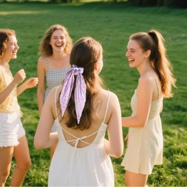 Satin Chiffon Scrunchies 4 Pack with Glitter Ribbons Non-Slip Ponytail Thick Hair Ties Women Gentle Elastic Bows Hair Bands for Gym Yoga Daily Use