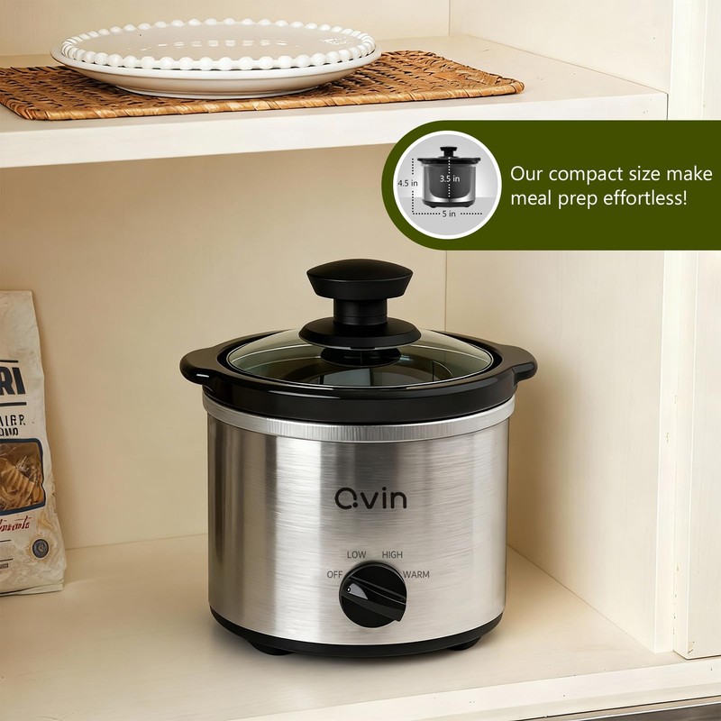 Qvin 0.65 Quart Mini Slow Cooker with Temperature Control, Stainless