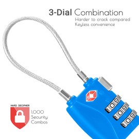 CFMOUR TSA Locks - 1, 2, 3, 4, 5, 6 Pack 3-Dial Travel Cable Combination Security Padlock for Suitcase Luggage Case Bag Code Lock - Blue (Pack of 1)