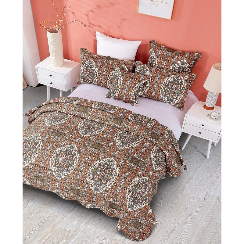 DaDa Bedding Earthy Cross Motif Folk Bedspread - Cozy Arabian