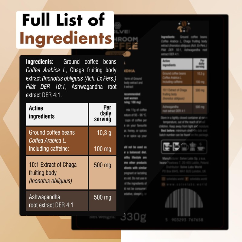 SOLVE Labs® ● Ground Coffee with Chaga & Ashwaganda ●