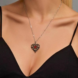 Xduargs Punk Ruby Heart Choker Necklace Vintage Arrow Heart Necklace Chain Black Love Heart Necklace Choker Ruby Heart Pendant Necklace Jewellery for Women, Zinc, No Gemstone