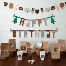 Letrero de papel con texto en inglés "Need DIY Green Tree Forest Happy Birthday", decoración de cumpleaños salvaje de la selva