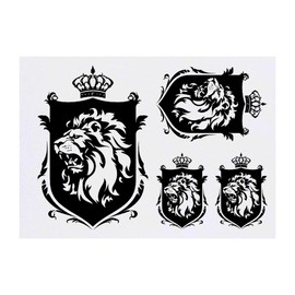 4 x 'Lion and Crown Coat of Arms' Temporary Tattoos - Water Resistant, Skin-Safe, Non-Toxic Transfers, Mixed Sizes (TO00084898)