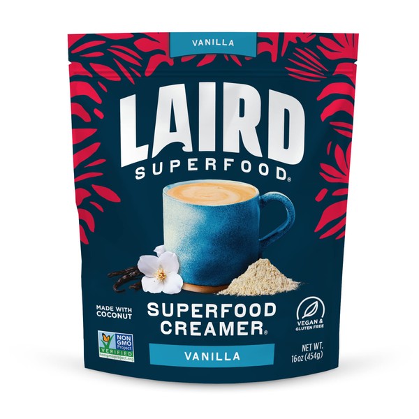 Laird Superfood Non-Dairy Original Superfood Vanilla Coconut Powder Coffee Creamer, Gluten Free, Non-GMO, Vegan, 16 oz. Bag, Pack of 1