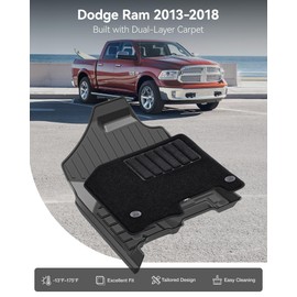 3W Floor Mats & Front Carpet Fit for 2013-2018 Dodge Ram 1500/2500/3500 Crew Cab, 2019-2024 Dodge Ram 1500 Classic Crew Cab All Weather TPE Custome Fit Floor Liner for Ram Full Set Car Mats