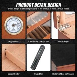 COOL KNIGHT Cigar Humidor with Front Hygrometer, Humidifier and Accessory Drawers-Tempered Glass Top Cigar Humidor Box - Spanish Cedar Humidor-Desktop Humidor That can Hold 20-35 Cigars.