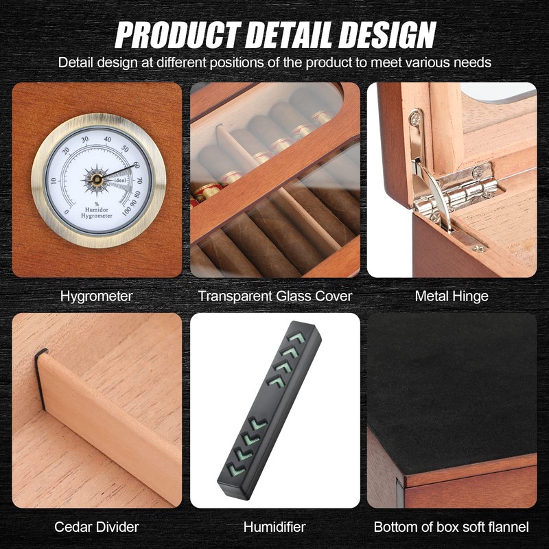 COOL KNIGHT Cigar Humidor with Front Hygrometer, Humidifier and Accessory