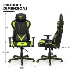 MoNiBloom Racing Style Video Gaming Chair, Reclining High-Back Computer Game Chair for Adult Gamer Home Office Gaming, PU Leather Dirty Resistant Lumbar Support E-Sports Chair 360 Degree Swivel, Green