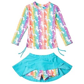swimsobo Little Girls Rash Guard Size 5 6 Colorful Unicorn Bathing Suit 2 Pieces Swimsuit Long Sleeve Swimming Skirt Swimwear