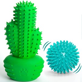 Pamlulu Cactus Shape Ball & Toy Set for Medium-Large Dogs, Milk Flavor, Portable, Lightweight, TPR & Natural Rubber, Durable Pet Toys for Playing, Cleaning Teeth, Aggressive Chewers