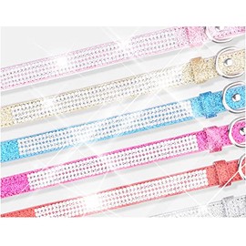 Rhinestone Dog Collar, Cute Dazzling Sparkling Leather Dog Cat Rhinestone Collar Crystal Diamond Pet Dog Puppy Collar (M:27-35CM, Hot Pink-1)