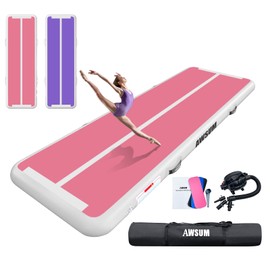 AWSUM Air Gymnastics Mat 10ft/13ft/16ft/20ft/23ft Inflatable Track Training mat 4/8 inches Thick tumbling mat with Electric Pump for Home/Gym/Outdoor Purple/Pink