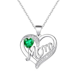 liveliwithmin Mom Necklace Love Heart Pendant Necklace with letter Mom Crystal Birthstone Necklace Gifts for Mother's Day (green)