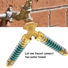 Uenede Brass 3/4" GHT Thread Garden Hose Splitter Swivel 2 Way Y Connector and 5.5 Inches Length Garden Hose Extension Protector with Washers Adapter for Backyard Water Tap, Outlet, Spigot