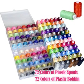 144Pcs 72 Colors Prewound Plastic Bobbins and Thread Spools for Hand & Machine Sewing, Emergency and Travel, DIY and Home, 72 Colors Polyester Thread Spools with 1 Scissors, 1thimble, 20 Buttons