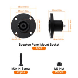KUOQIY 4 Pieces 4-Pin Speakon Socket Adapter, Speakon Panel Twist Lock Speaker Socket, with Screws and Screwdriver, Compatible with NL4MP, NL4MPR, NL4FC, NL4FX, NLT4X, Round