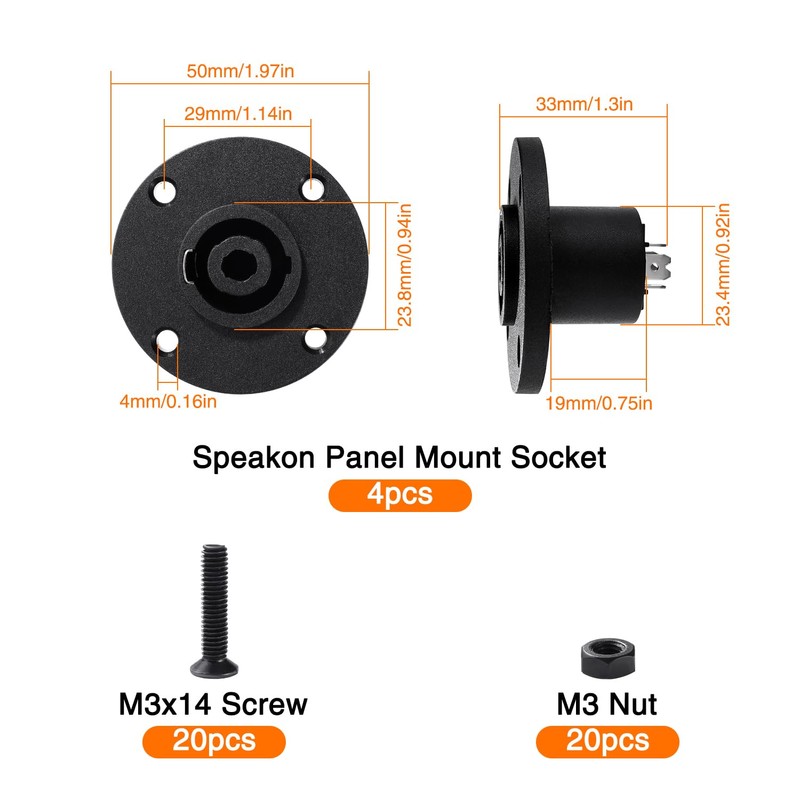 KUOQIY 4 Pieces 4-Pin Speakon Socket Adapter, Speakon Panel Twist