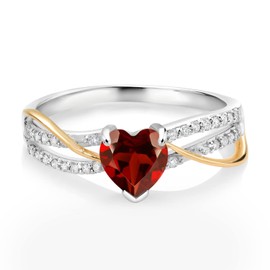 Gem Stone King 1.15 Ct Heart Shape Red Garnet E-F Lab Grown Diamond 925 Silver and 10K Yellow Gold Ring (Size 9)
