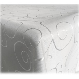 Jemidi Tablecloth. Satin Ornaments. Elegant Tablecloth. 31 Sizes and 7 Colours., White, 130x220