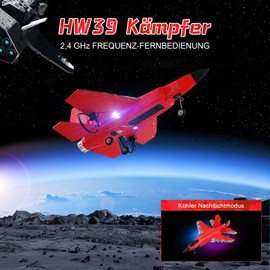 Henakmsl RC Aeroplane 2CH RC Plane Toy HW39 Fighter 2.4GHz Remote Controlled Aeroplane RTF for Beginners, Children and Adults F35 Aeroplane with Night Lights USB Charging (Red)