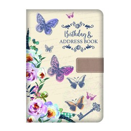 A5 A-Z Address Book HB Butterflies Linen Cover Press Stud Fastening Address & Birthday Book