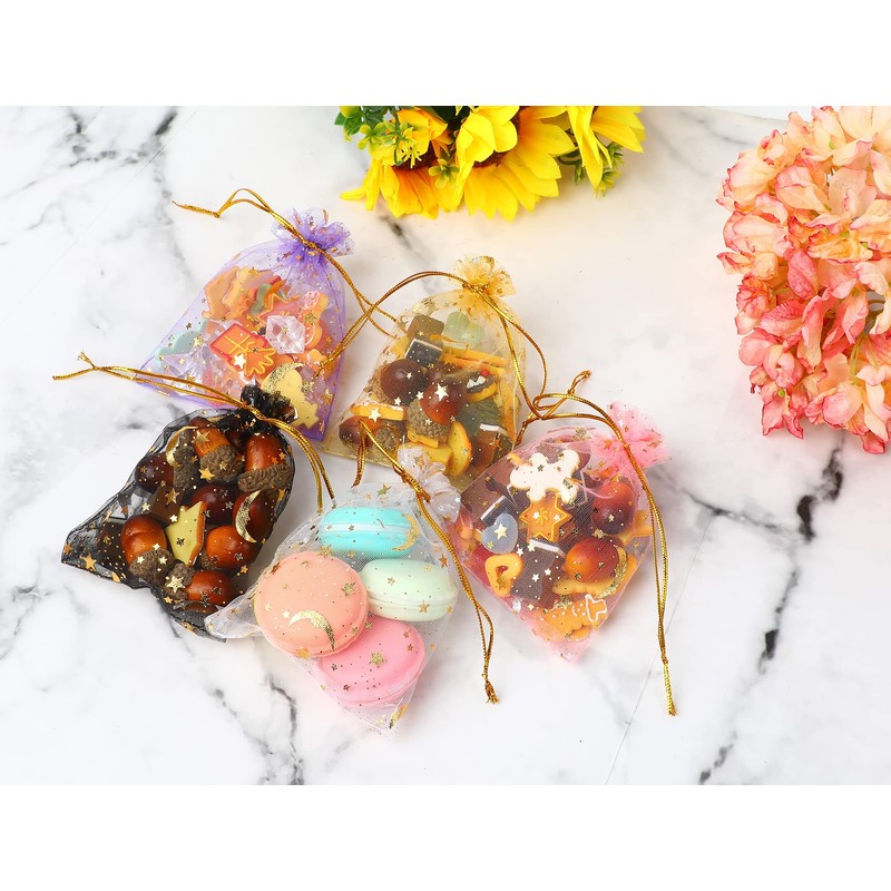 DERAYEE Organza Drawstring Bag, Gift Bags, 50 Pieces, Foil Stamping,