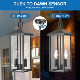 Starcurin Outdoor Pendant Light for Porch Chandelier Outdoor Pendant Lights 2-Light with Clear Glass, Dusk to Dawn Modern Hanging Porch Lights Exterior Hanging Light Fixture for Patio Gazebo