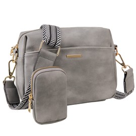 VX VONXURY Small Crossbody Purse for Women, Vegan Soft Pu Leather Crossbody Bag, Fashion Convertible Shoulder Handbags with Wide Straps for Ladies Grey