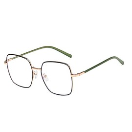 Shiratori Classic woman's metal big face nerd glasses frame Clear lenses Green