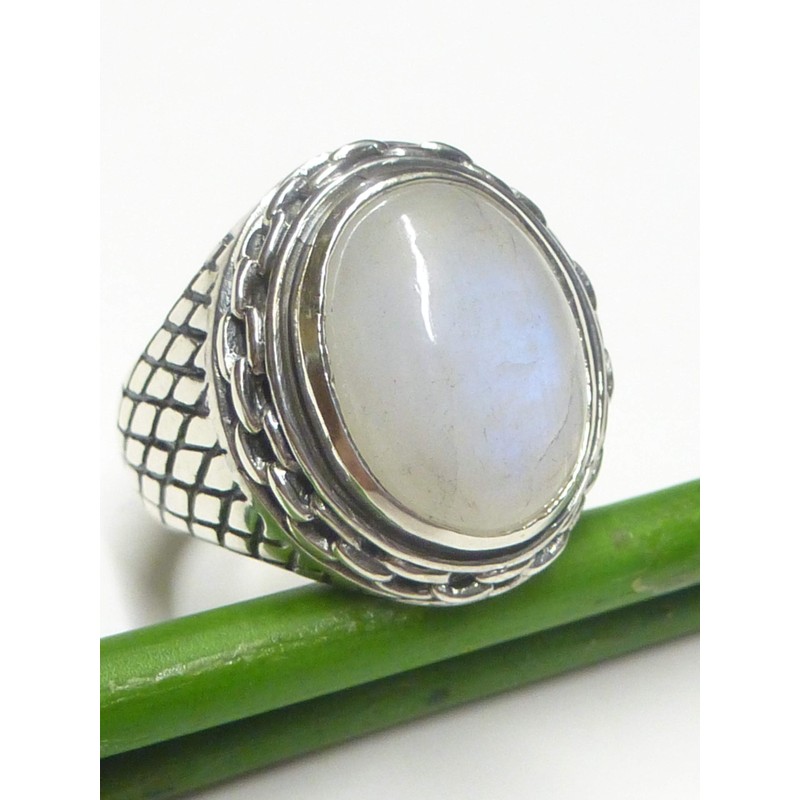 Genuine Moonstone Men's Solid Sterling Silver Ring Size 62, Sterling