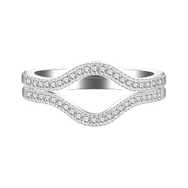 Uloveido 925 Sterling Silver Round CZ Wrap Ring Guard Enhancer V 2pcs Stackable Rings Set for Women (Y1527-UK Size P1/2(57mm), Y1527)