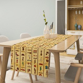 JanJCurt Egyptian Hieroglyphics Table Runner, Vintage Old Paper Ancient Egyptian History Symbols Table Runner for Kitchen Dining Table Party Decor, 13x36inch