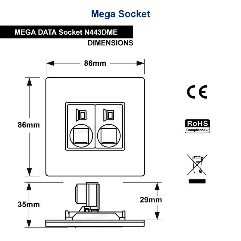 2 Gang Double Ethernet Port Data Socket CAT 5 Wall