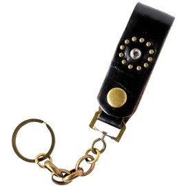 The 582 582 582 Leather Belt Loop, Brass, Oval Chain, Key Chain, Brass, Key Ring, Key Hook, Men's, Women's, Curvy Leather, Genuine Leather, Black