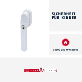 ABUS FG400 Lockable Window Handle - With Push Cylinder and Key - Child Lock and Burglary Protection - Universal Fit - Keyed Alike AL0125 - Security Level 5 - White