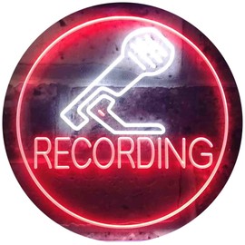 Studio Recording Microphone Dual Color LED Neon Sign White & Red 12" x 8.5" st6s32-i3555-wr