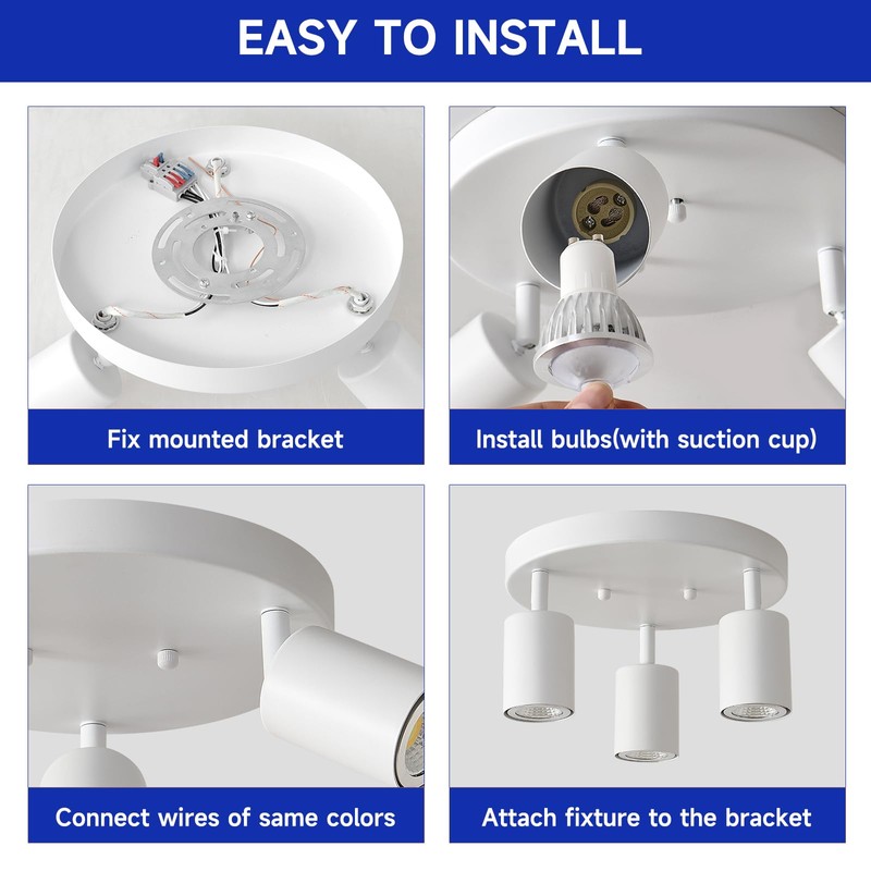 EGM 3 Light Track Lighting, White Round Track Lighting Fixtures,