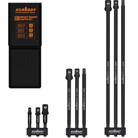 HORUSDY 9-Piece Impact Socket Adapter Extension Set with Storage Pouch, 1/4" 3/8" 1/2" Drive, 3" 6" 12" Hex Shank Impact Grade Socket Adapters for Power Drill & Impact Driver